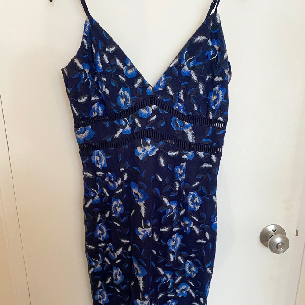Bardot Blue Floral Embroidered Cocktail Dress